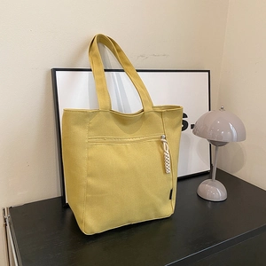 Large Capacity Canvas Tote Bag For Women Fashion Shoulder Handbag With Zipper Pocket And Knotted Puller Casual Daily