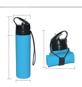 Detailed size chart for the 600ml sky blue collapsible silicone sports water bottle