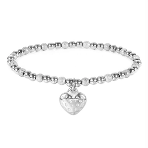 Detailed view of silver beaded bracelet with alternating smooth and frosted textures