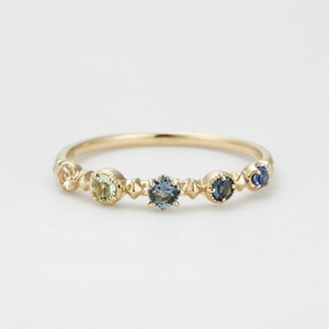 Minimalist 925 silver 14K gold plated ring with five vibrant multicolor gemstones