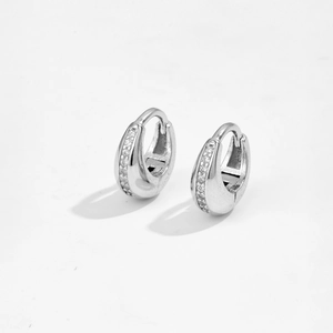 Minimalist S925 sterling silver hoop earrings with shimmering cubic zirconia stones