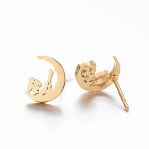 Minimalist gold moon and Eiffel Tower studs made of durable stainless steel