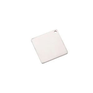 Polished silver square stainless steel tag with a top hole for DIY jewelry making