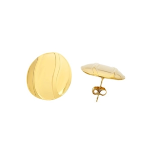 Polished 18K gold stainless steel round stud earrings with unique wavy texture for women