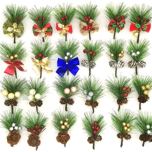 Christmas Artificial Pine Picks With Red Berries Pine Cones Decorative Pine Needles Branches For Tree Gift Box DIY Crafts