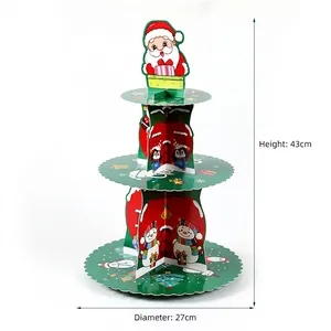 Support à cupcakes 3 étages en carton avec motifs de Noël, 43 cm de haut pour desserts