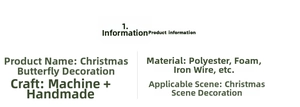 Technical specifications of polyester Christmas butterfly decor for festive tree arrangements