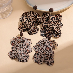 Chiffon leopard print petal fringe earrings with silver needle in two color variants