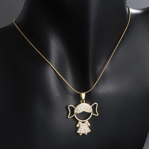 Exquisite gold-plated girl pendant necklace with sparkling cubic zirconia on a black bust
