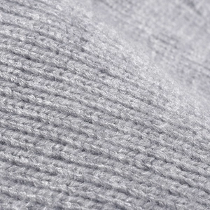 Thick grey knitted beanie with warm fleece lining and textured jacquard pattern for winter