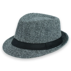 Cappello fedora classico da uomo con motivo scozzese grigio nero e nastro di seta