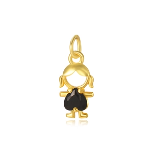 Detail of a golden girl pendant with a black heart-shaped gemstone for DIY jewelry