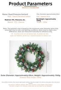 Detailed dimensions of 60cm Christmas garland with red berries and pinecones