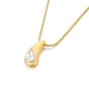 Polished 18K gold plated teardrop crystal pendant necklace on a sleek snake chain