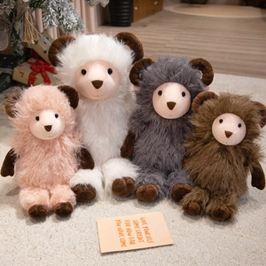 Plush Sheep Stuffed Animal Soft Long Fur Ram Lamb Doll Healing Style Birthday Gift For Kids Home Decor