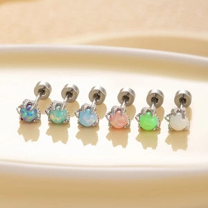 Titanium steel dragon claw stud earrings set with colorful opal stones in six vibrant shades