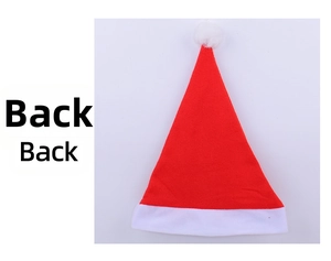 Detailed back view of the classic red and white plush fabric Christmas hat with pompom