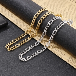 Figaro Chain Necklace Stainless Steel Textured Metal Hip Hop Punk Style Jewelry For Men Women Fashion Minimalist Plain Chain
