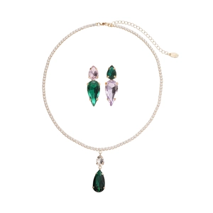 Elegant gold jewelry set featuring water drop green zircon necklace and matching earrings