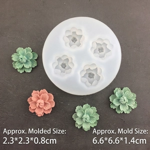 Macro detail showing dimensions and petal textures of the 4-cavity cherry blossom mold
