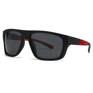 Classic black polarized sunglasses for men with red dotted non-slip temple texture