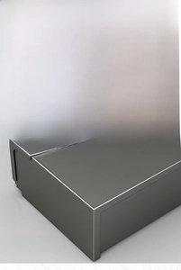 Detail of gunmetal grey tissue box showing rounded safety edges on marble background