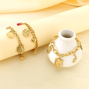 Chic 18K gold plated stainless steel bracelets with moon, star, and heart charms