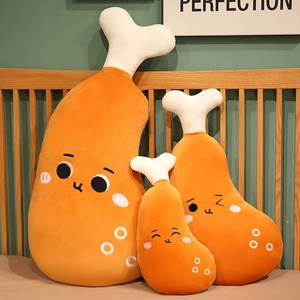 Three sizes of cute cartoon fried chicken leg plush pillows with embroidered faces