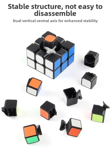 Detail view of the 3x3 speed cube internal double vertical axis for stability