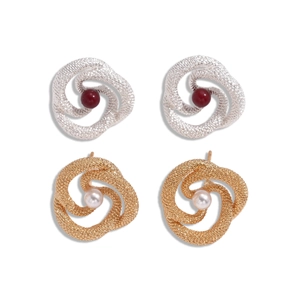 Vintage twisted knot stud earrings with faux pearls and beads in gold and silver finish