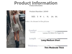 Detail of silver sequin mini dress featuring backless design and flared long sleeves