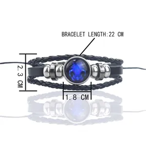 Steampunk glowing blue scorpion glass dome multi-layer braided leather bracelet