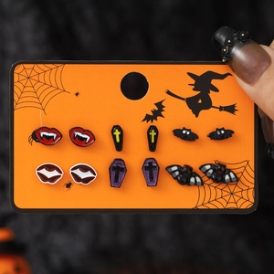 Συλλογή Σκουλαρίκια Καρφωτά Halloween από Κράμα Σμάλτο Βρυκόλακας Νυχτερίδα Φέρετρο Γοτθικά Κοσμήματα για Πάρτι Unisex