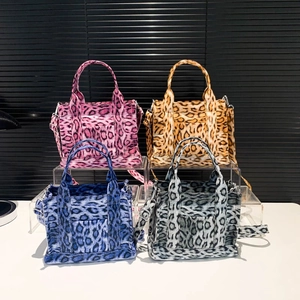 Leopard print small square tote bag set in pink, orange, blue, and black colors