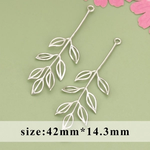 Silver leaf shaped metal pendants for DIY jewelry making size 42mm by 14.3mm
