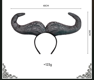 Detailed size map of black Halloween horn headband showing 40cm width and 26cm height