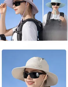 Détails d'un chapeau de soleil respirant avec cordelette réglable et trou pour queue