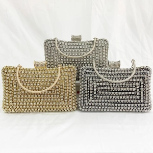 Elegant rhinestone evening clutch bags in gold silver and black with chain straps