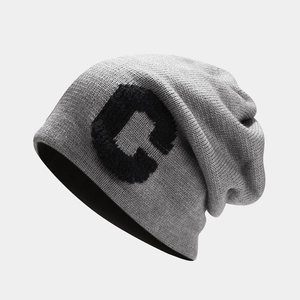 Letter C Chenille Patch Slouchy Beanie Knitted Warm Winter Hat For Men Women Korean Style Streetwear
