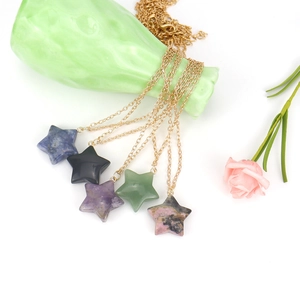 Star-shaped natural stone necklaces in multiple colors with fine golden chain link