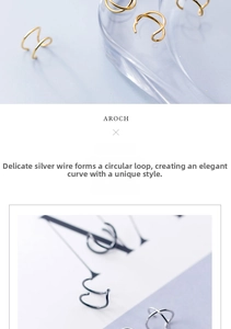 Macro detail of minimalist S925 sterling silver ear cuffs with twisted line design