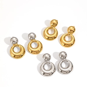 Boucles d'oreilles créoles double couche en acier inoxydable plaqué or 18k pour femme