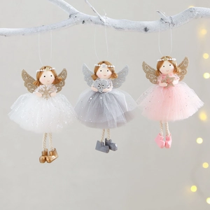 Ange De Noël Décoration À Suspendre Couronne De Künstliche Perles Ailes Scintillantes Robe En Maille Décoration Sapin Fête Poupée
