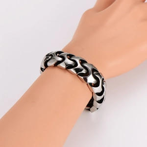 Industrial style stainless steel chunky chain bracelet with wide hook links