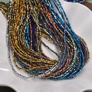 Cube Loose Beads Hematite Stone Colorful Rainbow Metallic Square Spacer For DIY Jewelry Making Bracelet Necklace Braided Glossy