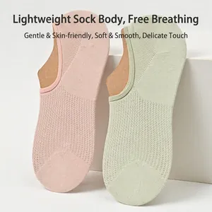Breathable cotton mesh no-show socks in pink and green colors for summer wear