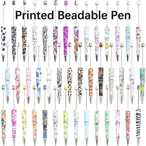 DIY Beadable Ballpoint Pen Plastic Body Metal Rod Printed Leopard Floral Holiday Pattern Crafting Stationery