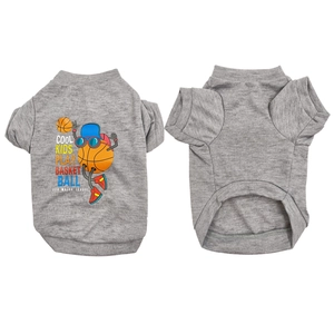 Detailed comparison of gray pet basketball t-shirt showing knit texture and stitches