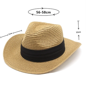 Straw Panama hat measurements showing 7cm brim, 12cm height, and 56-58cm head circumference