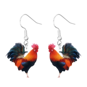 Colorful acrylic cartoon rooster drop earrings with silver hooks for animal lovers